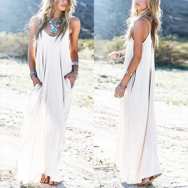 

spaghetti strap summer long dress women sundress 2020female v neck backless vestido stylish ruffle maxi dress robe femme, Black;gray