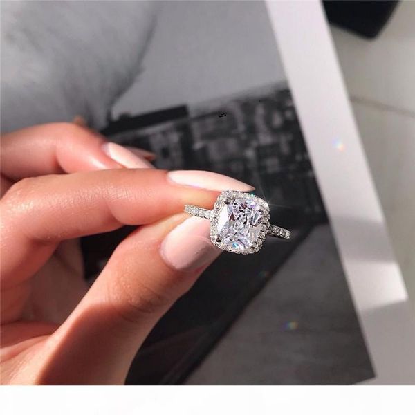 

a choucong promise ring 925 sterling silver cushion cut 3ct diamond engagement wedding band rings for women men jewelry, Slivery;golden