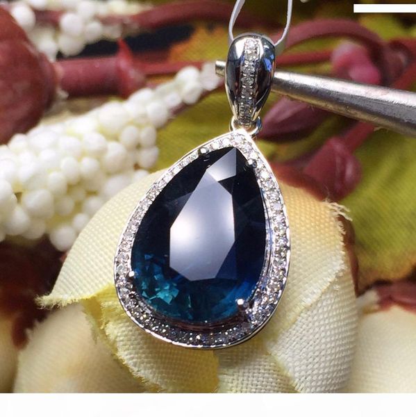 

fine jewelry реальный 18k белое золото au750 100% natural royal blue sapphire бриллиантовые подвески для женщин ожерелье, Silver