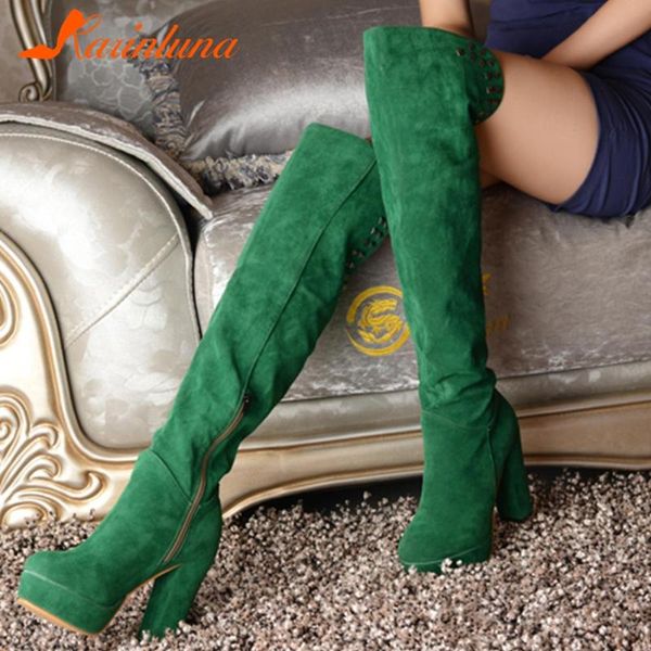 

karin 2020 plus size 48 platform over the knee boots woman shoes zip up chunky high heels concise shoes lady boots, Black