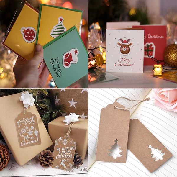 

greeting cards meidding 100/50pcs christmas tree tag party blessing card red white gift hanging ornament