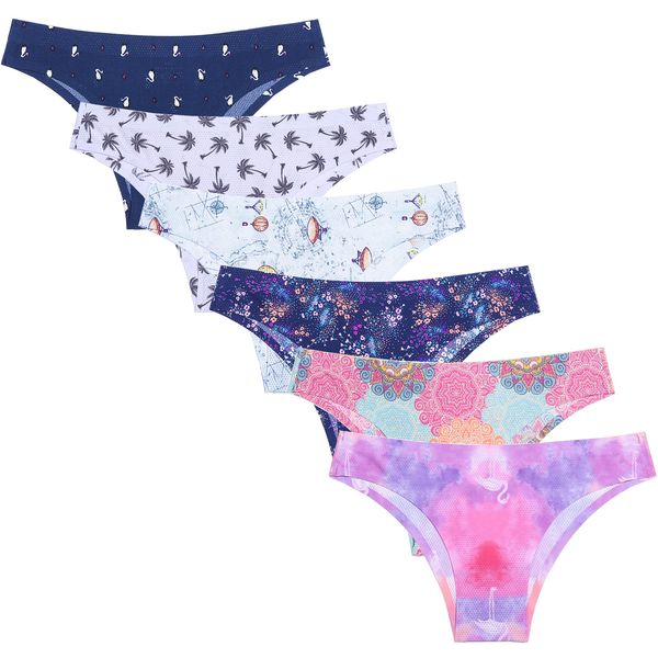 

plus size lady underpants breathable printing seamless floral underwear (3 pcs/set, Black;pink