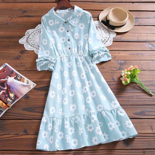 

mori girl elegant corduroy dress new arrival autumn fashion floral print cute sweet chic dress, Black;gray