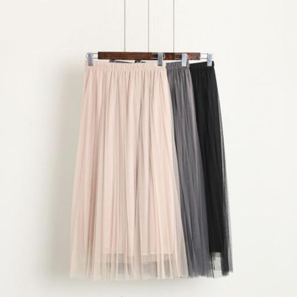 

new fashion with tulle skirts womens black gray white tulle skirt elastic high waist pleated midi skirt women summer