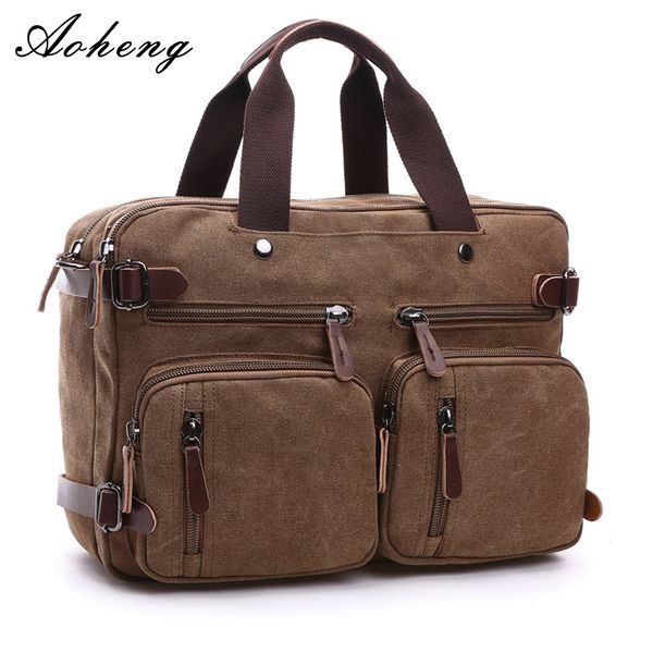 

mannen canvas tas lederen aktetas reizen koffer messenger schouder tote terug handtas grote casual zakelijke lappocket