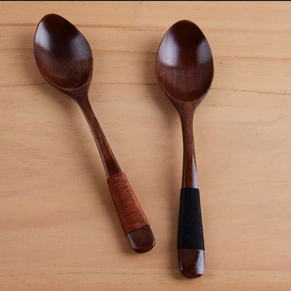 Natural Solid Wood Spoon Binding Thread Coffee Honey Spoons Environment Protection Tableware Children Soup Ladle Factory Direct 3yg E2