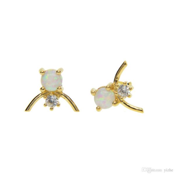 

white fire opal jewelry 2017 top quality facotry wholesale gold silver plated cz opal stone V shape girl stud earring