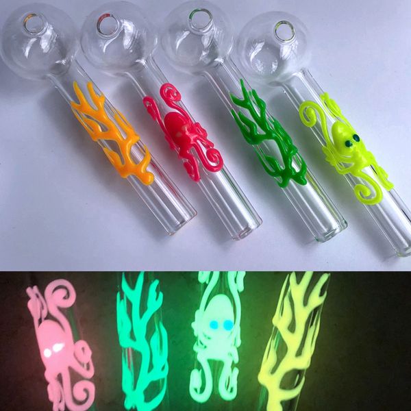 Il più nuovo design polpo ramo di un albero tubo di olio di vetro per fumare 10 cm di spessore inebriante colorato tubo di bruciatore a nafta di vetro luminoso