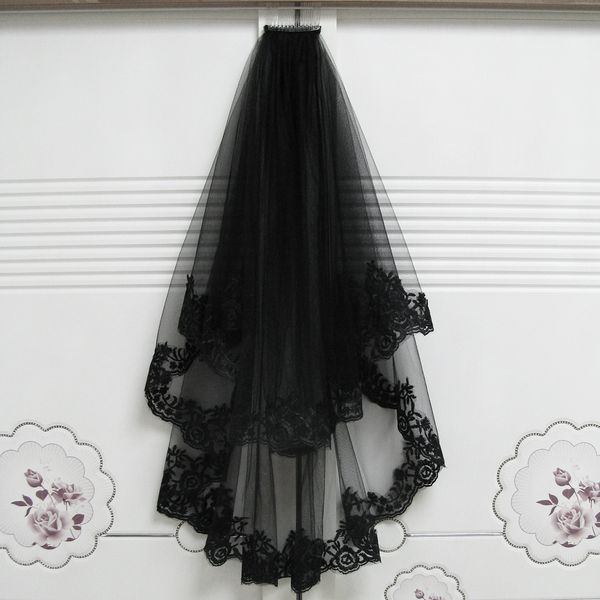 

черная вуаль венчания witch halloween headdress короткие lace фату 2020 дешевые вело negro уникальный готический романтическая свадьба фата, Black