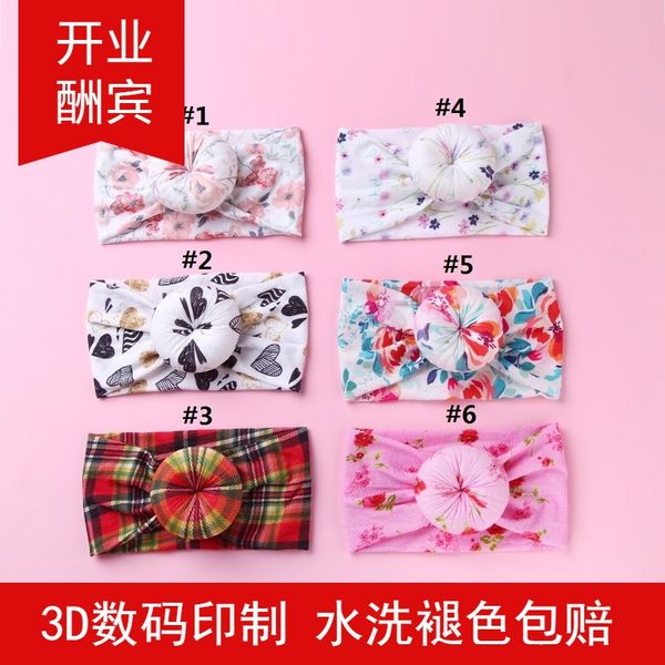 

new ins baby head 6 color printed hair donut headband nylon fabric baby hair band, Slivery;white