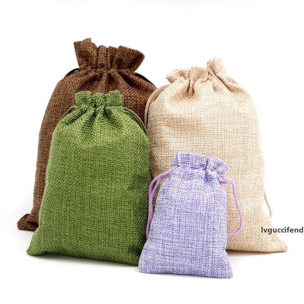 

5pcs/lot natural burlap linen jute bags jewelry packaging bags sacks party favors wedding favor pouch & drawstring gift bag