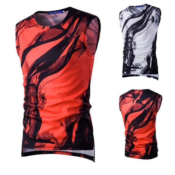

simple summer new style men's fashion printing ink pattern vest digital digital sports breathable vest, Black;white