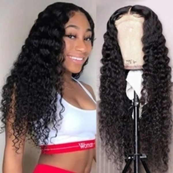 

парик deep wave pre щипковых natural hairline человеческих волос парики короткие бразильский 13x4 150% remy megalook фронта шнурка человечес, Black