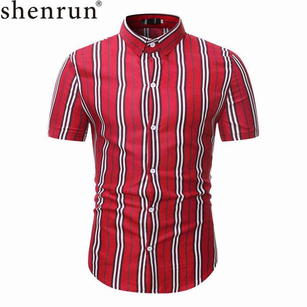 

shenrun мужские рубашки лето с коротким рукавом slim fit нового способа вертикальная полоса формальное повседневная рубашка красный хаки бич, White;black
