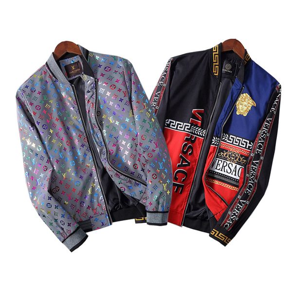 

2020 wind breaker jacket men v neck print bomber jackets for man slim zipper pocket men's winter jacket and coat casual man's clot, Black;brown