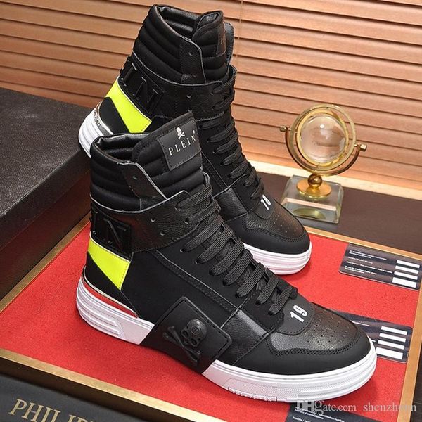 

luxury men shoes casual trainer high -mens flats fashion sneakers footwear platform zapatos de hombre with origin box casual mens, Black