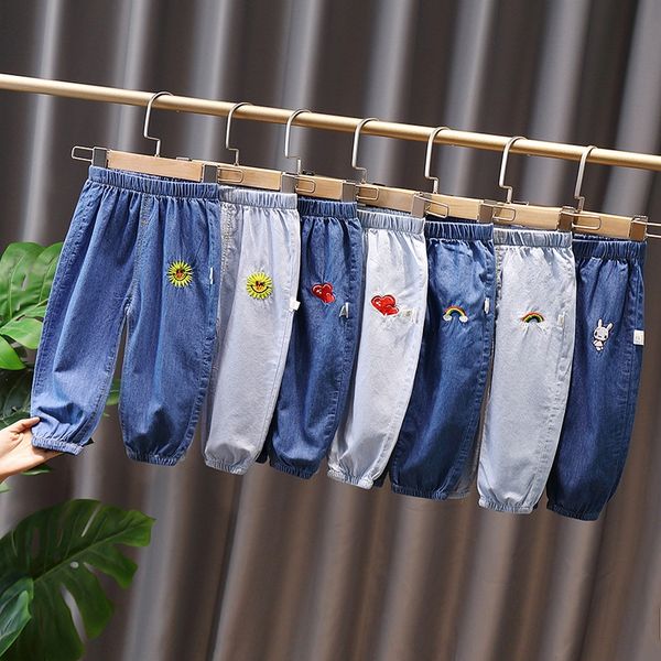 

5057 children's jeans anti-mosquito anti-mosquito pants thin 2020 new summer jeans medium and small children's wear summer long pa, Blue