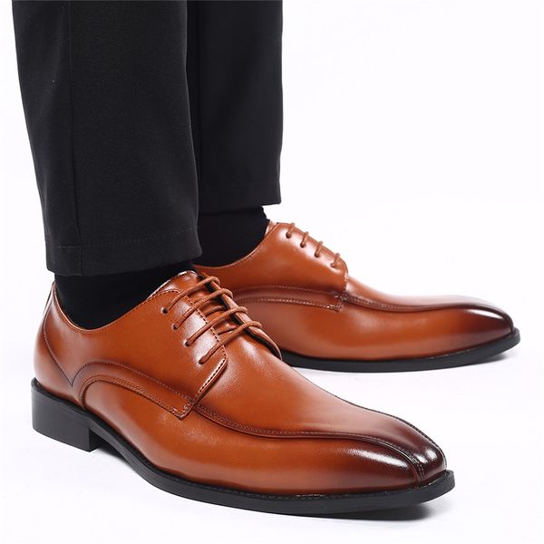 

autumn lace-up men leather shoes italian vintage formal dress shoes business office wedge big size loafers wedding oxfords, Black