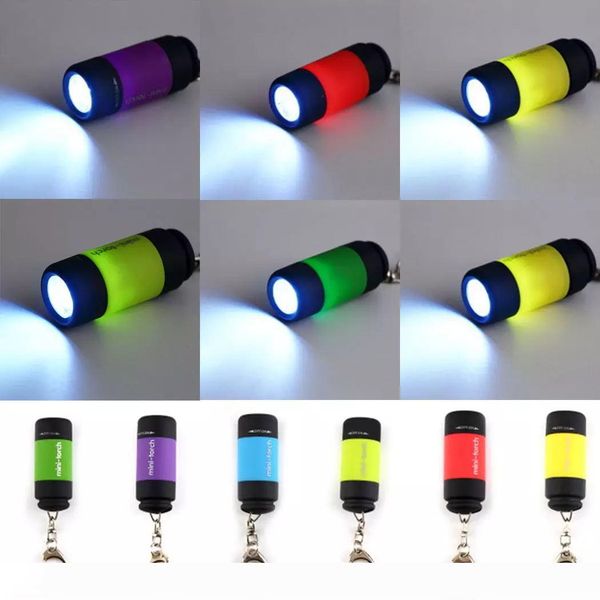 

new 6 colors portable rechargeable usb mini led torch lamp light flashlight key chain ring mini flashlight lanterna built in battery