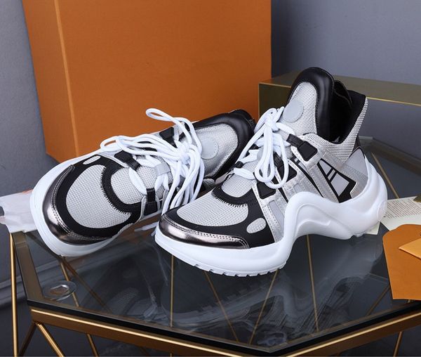 

luxury brand casual shoes vintage luxury leather trainer thick sole with color comfortable men's and women's sneakers match fashio, Black