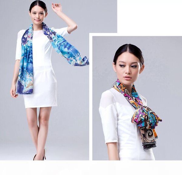 

s 100 %silk scarf artist oil painting long silk scarf -selling all season 42 *160cm #3698, Blue;gray