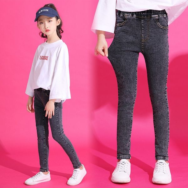 

girls' 2020 spring new wear medium and large pants girls' slim jeans children's pants children's panty jeans fashion, Blue
