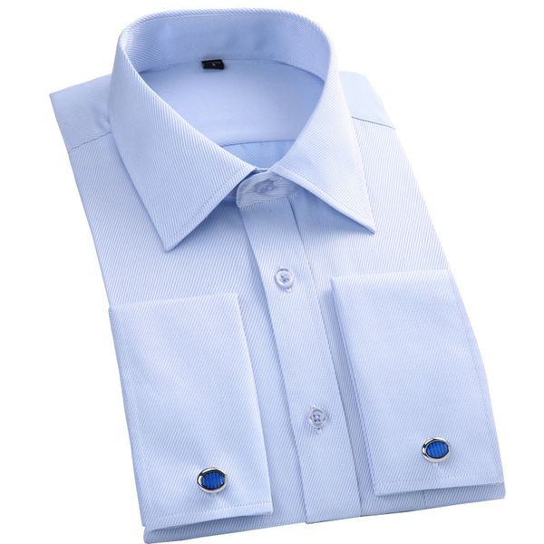 

new plus size  to 6xl france cufflink all weather solid twill/striped business men dress shirts patchwork white collar and cuff, White;black