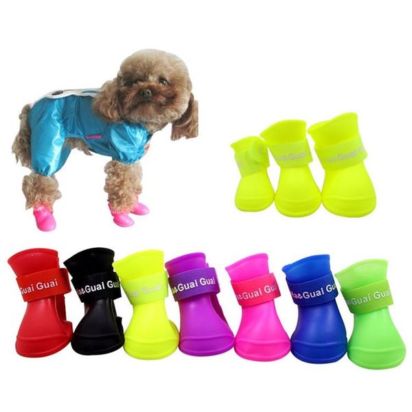4 pezzi/set scarpe impermeabili per cani scarpe estive per animali domestici scarpe da pioggia impermeabili per animali domestici per stivali di gomma per cuccioli di cane durevoli