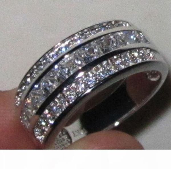 

size 5 6 7 8 9 10 11 luxury jewelry princess cut vintage 10kt white gold filled z cz diamond wedding silver ring for women, Slivery;golden