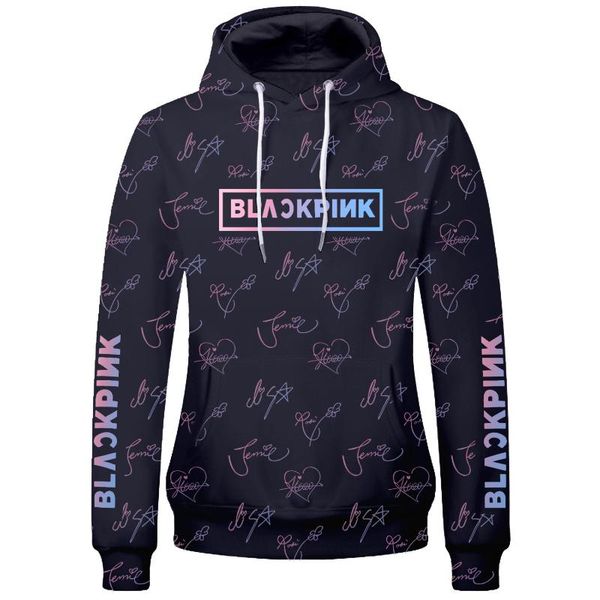 

kpop blackpink hoodie hoodies men women casual long-sleeved coat persona lisa jisoo rose autograph oversized sweatshirt clothes, Black