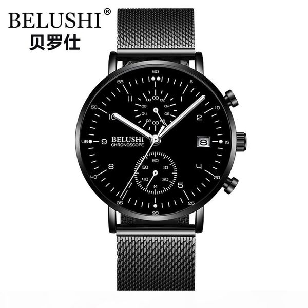 

2018 new fashion luxury business men watch belushi brand quality wristwatch chronograph waterproof quartz watch male clock relogio masculino, Slivery;brown