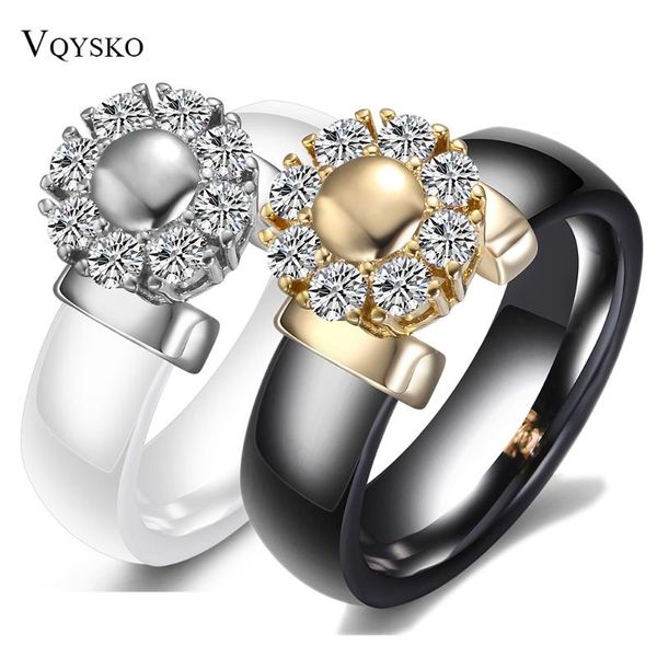 

black&white ceramic rings for women cubic zircon stainless steel engagement wedding rings elegant love ceramic jewelry, Golden;silver