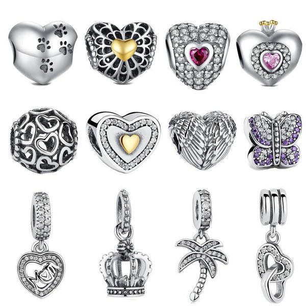 

подходят пандора браслет vintage крыла шариков стерлингового серебра 925 корона hollow золотое сердце cz дерева шарм подростка девушки diy и, Black