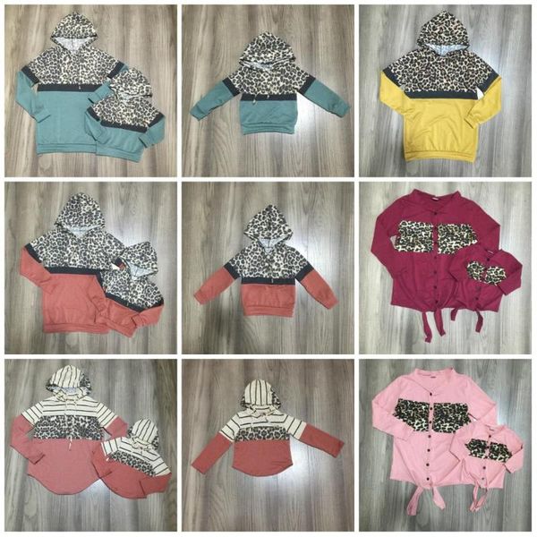 

spring/winter baby girls cotton long sleeve t-shirt mommy & me leopard hoodie raglans children clothes splicing t-shirt top, White