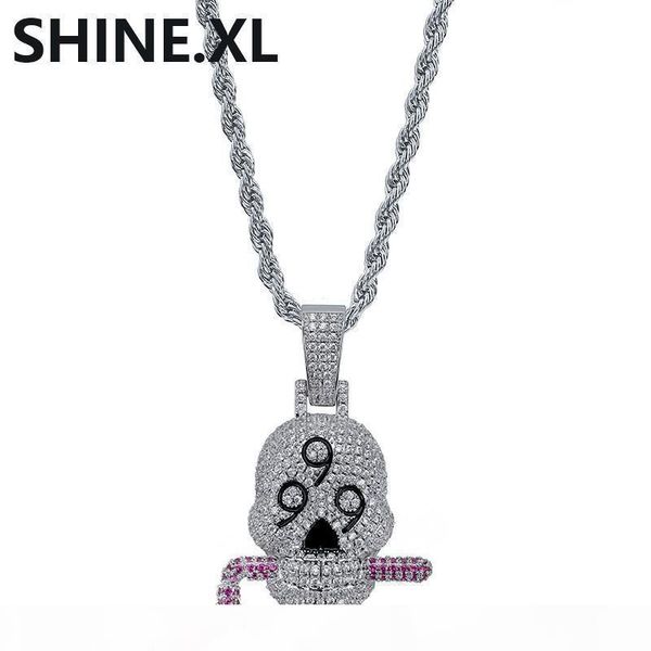 

hip hop iced out цепь solid 999 череп ожерелье посеребренной micro асфальтовой циркон mens bling ювелирные изделия, Silver