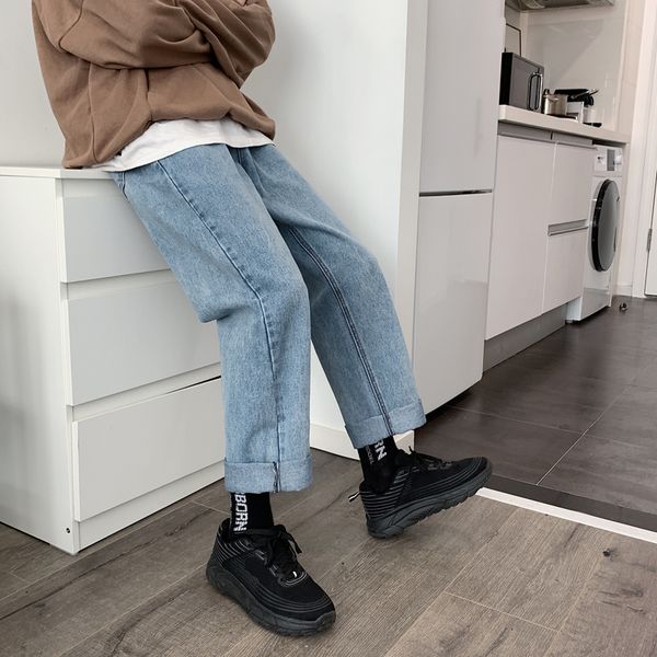 

men's jeans 2020 spring and summer new solid color comfortable wild handsome loose jeans young personality fashion trends, Blue