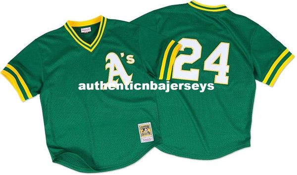

rickey henderson oakland #24 mitchell & ness retro 1991 bp green jersey, Gray