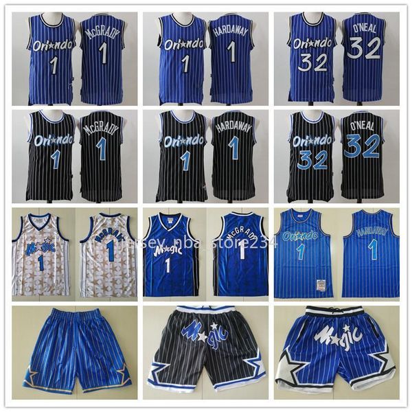 

mens orlando magic throwback shaquille 32 o'neal penny 1 hardaway tracy 1 mcgrady basketball shorts basketball jerseys blue, Black;red