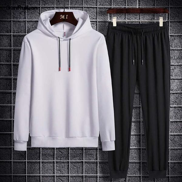 

men's tracksuits 2021 hooded men sportswear sets spring winter casual tracksuit two piece suit hoodies sweatshirt + sweatpants male swe, Gray