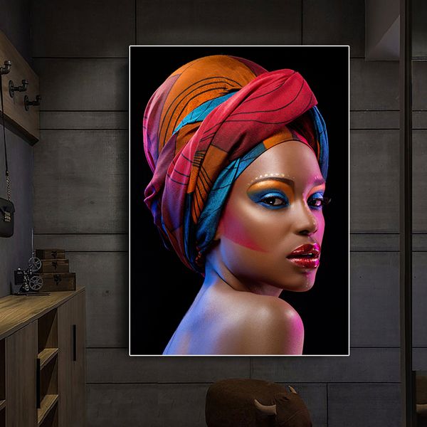 

makeup african woman canvas painting red lips girl posters and prints wall art for living room home decor (no frame
