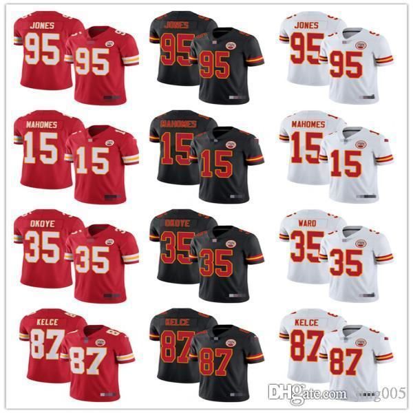 

mens женщин молодежи канзас город вожди 15 патрик махомс 87 travis kelce 95 chris jones 35 christian okoye трикотажные изделия футбола, Black;red