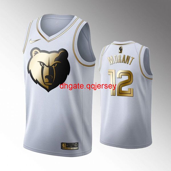 

горячая продажа мужской # 12 ja моран белого 2019-20 золотого джерси, Gray