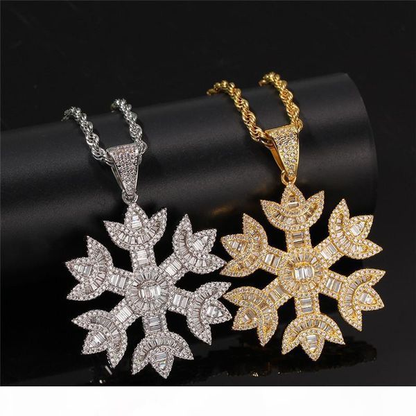 

18k real gold iced out zircon snowflake pendant necklace gold silver plated mens hip hop jewelry gift