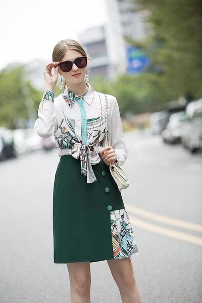 

print shirt short half-length skirt suit 2020 spring 2020 new style fashionable european goods temperament fashion two-piece suit, White