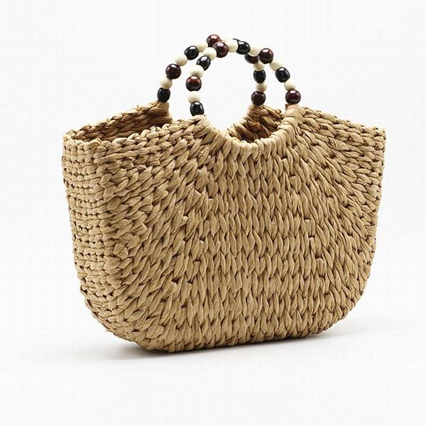 

2020 summer brand designer bead hand-woven straw bag half-moon straw tote women tote bags for summer travel handle bag