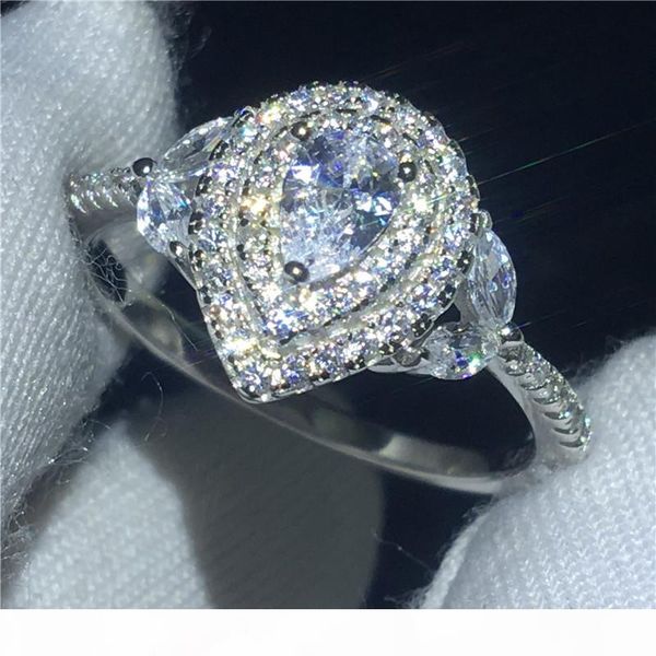 

flower ring genuine 100% 925 sterling silver jewelry diamond water drop engagement wedding band rings for women bridal, Slivery;golden