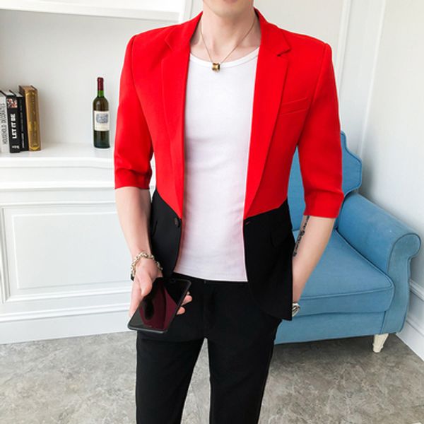 

summer color matching suit suit men's thin section slim korean version of the handsome casual middle-sleeved small jacket, White;black