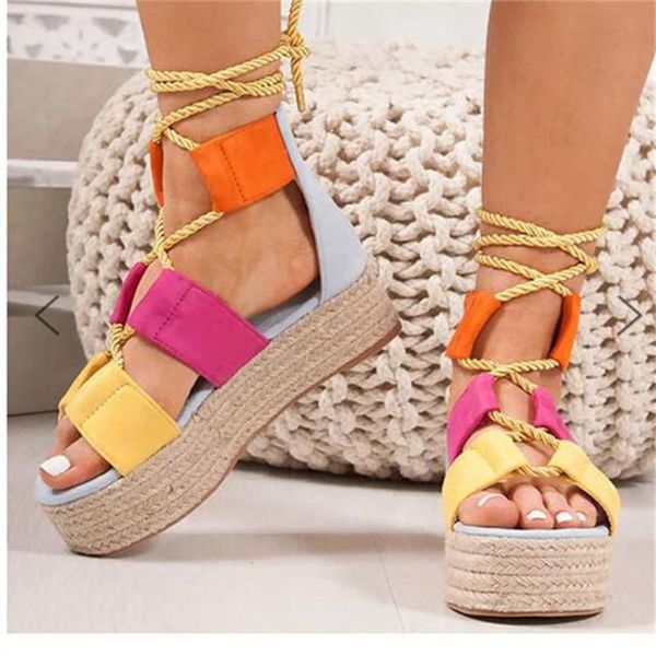 

explosive style sandals women 2020 new large size rope sole foot ring strap sandals fashion casual platform, Black