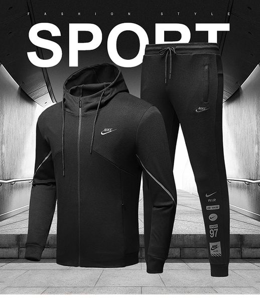

men fashion casual tracksuit male sportswear sweatshirt jacket+pant 2 pieces sets tracksuit hoodies men tracksuits set running sportsjacket, Gray