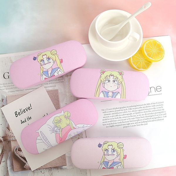 

customized cartoon fresh high-grade leather case case storage glasses box simple anti-pressure glasses storage box printing, Blue